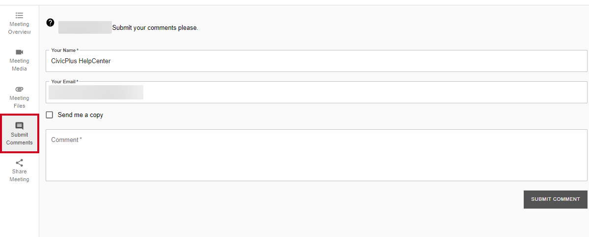 new portal submit comments tab