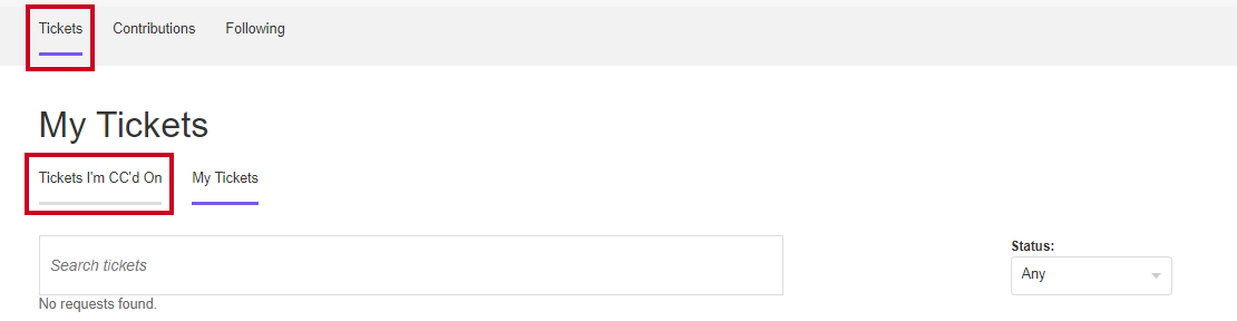 The Tickets I'm Carbon Copied On tab under the Tickets tab.
