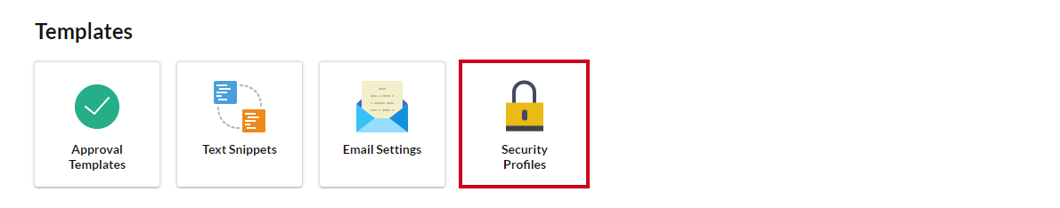 The Security Profiles tile with a lock icon on the Meetings Settings page.