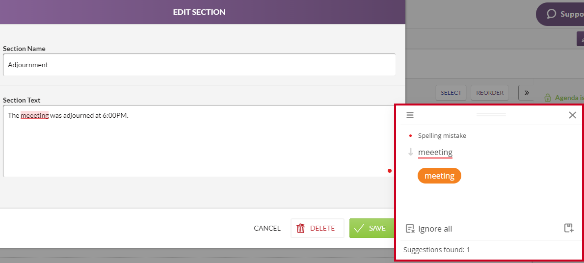 proofreading dialog box