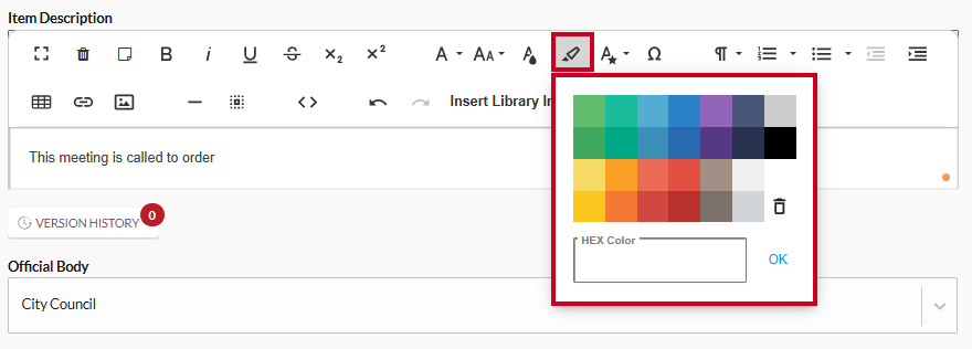 text editor background color tool