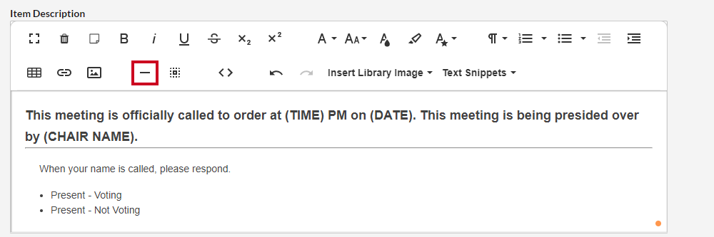 The Insert Horizontal Line Paragraph tool.
