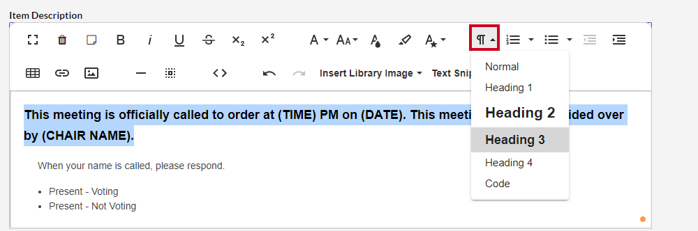 The Paragraph Format tool.