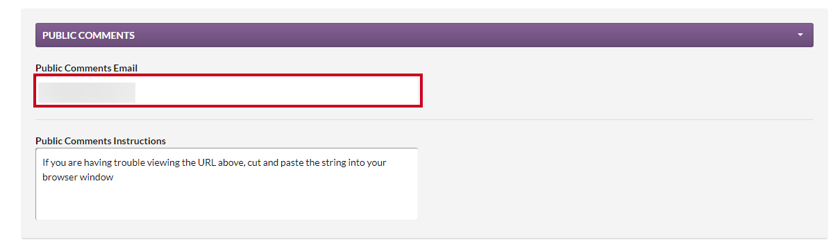 public comments email text box