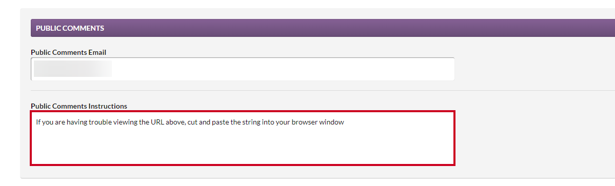 public comments instructions text box