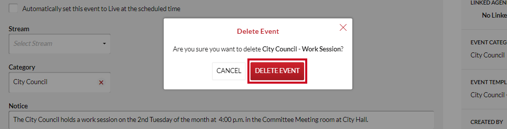 delete event button