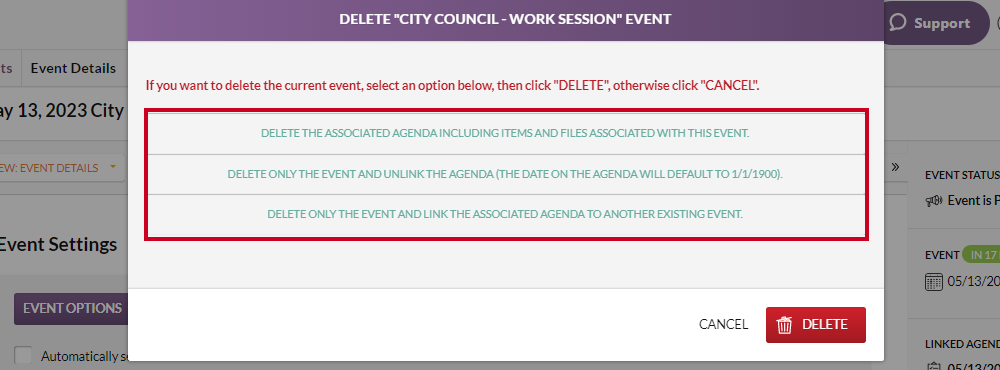 deletion options