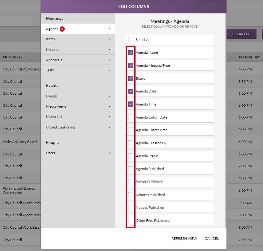 data field options checkboxes