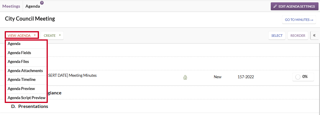 view drop-down menu