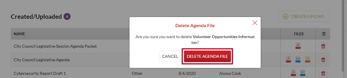 delete agenda file confirmation