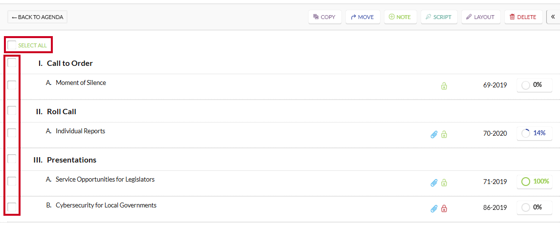 select the sections