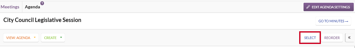 The white, rectangular Select button below the Go to Minutes button.