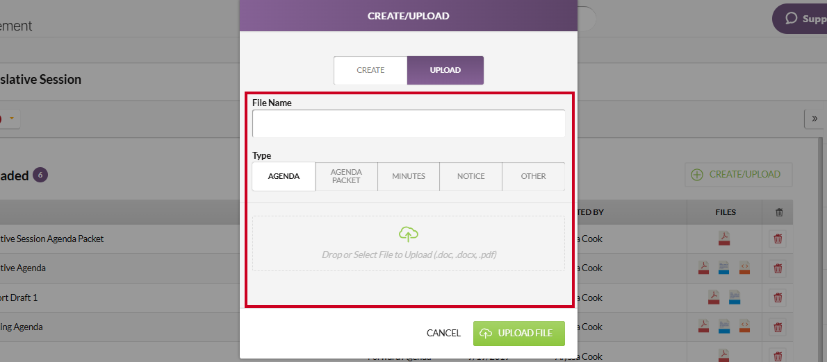 The Upload tab information fields.