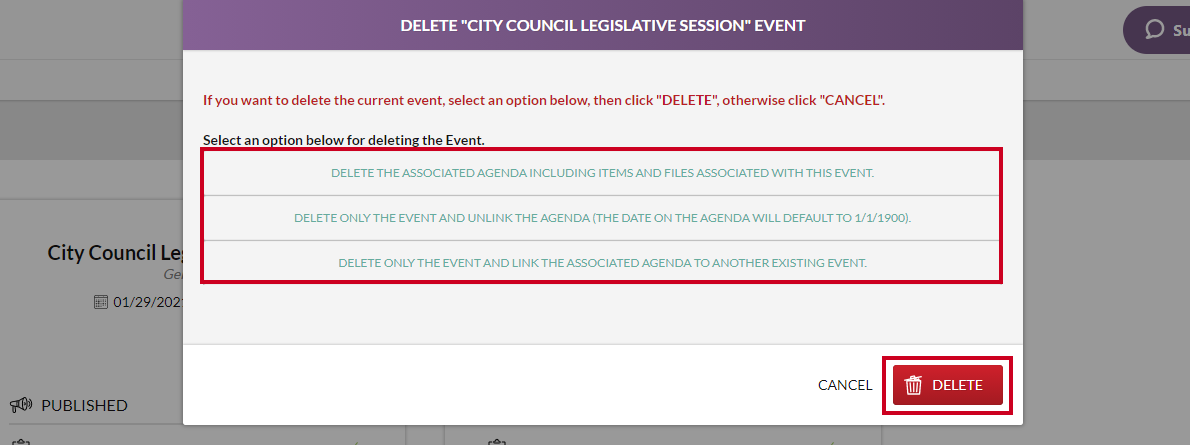 option delete event