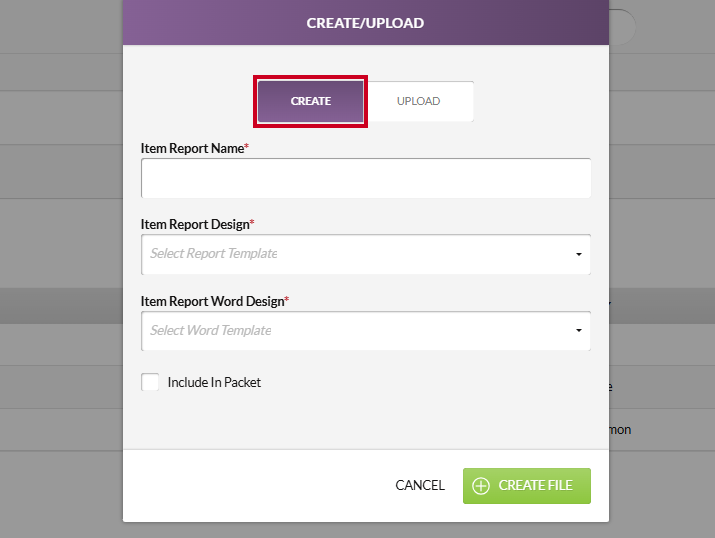 The rectangular Create tab below the Create/Upload header.