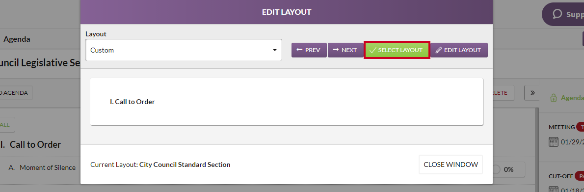 select layout button