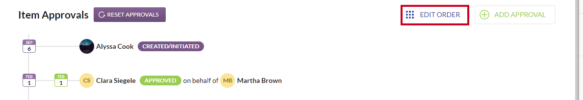 Meetings Select Agenda Item Approvals Edit Order Button.
