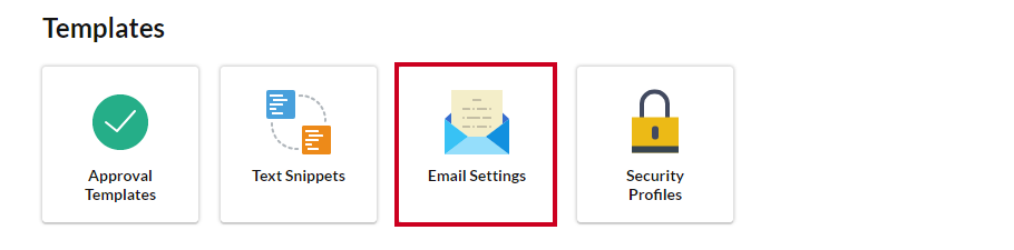 The Email Settings tile with an envelope and letter icon on the Meetings Settings page.