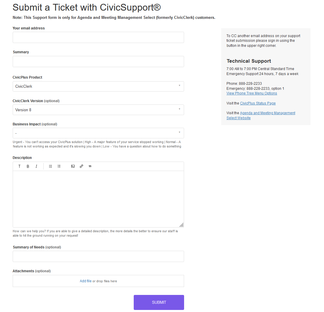 support ticket form