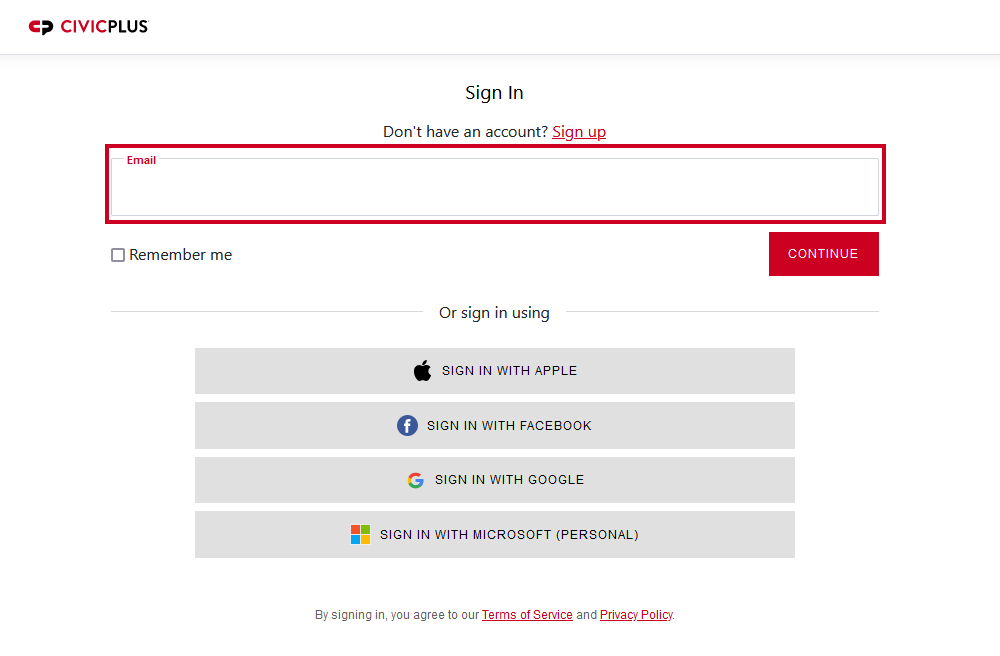 Sign-in page email field.