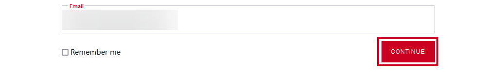 Red rectangular continue button below the email field.