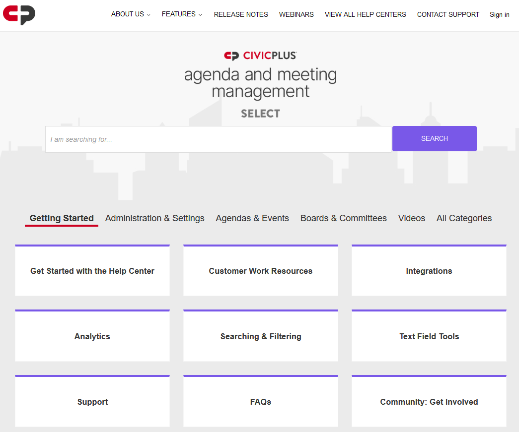 Agenda and Meeting Management Select help center home page.