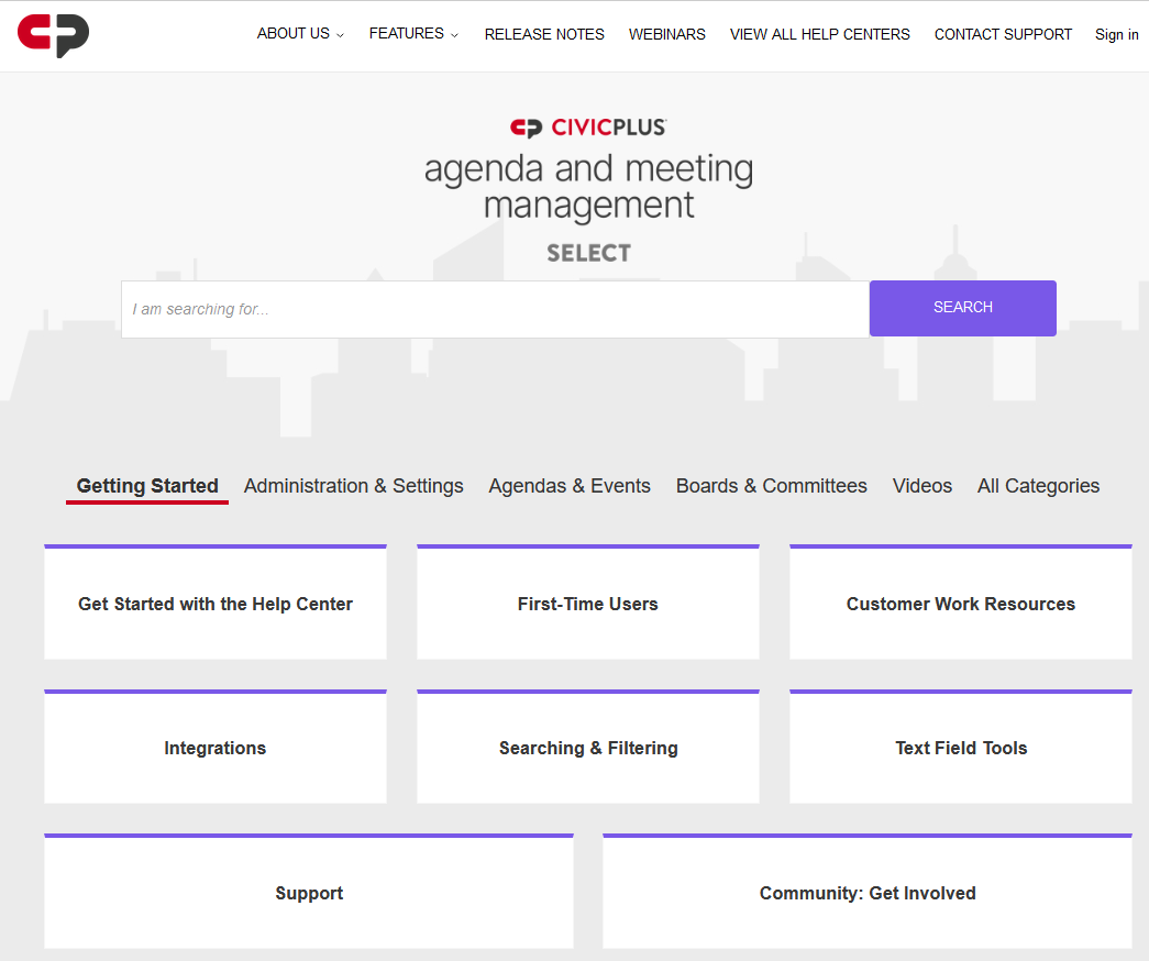 Agenda and Meeting Management Select help center home page.