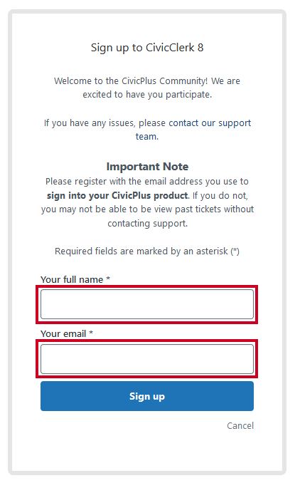 Your full name and your email fields.