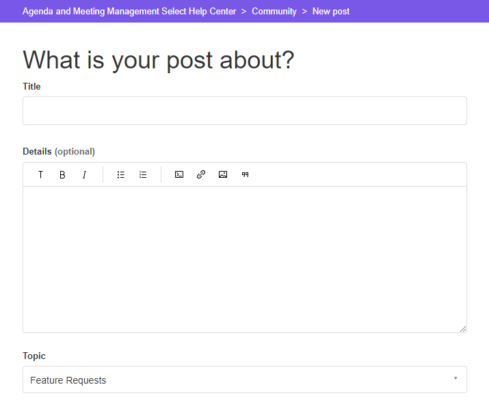 Request fields on the What is your post about.