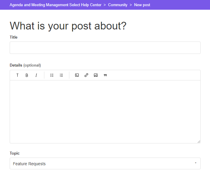 Request fields under the 'What is your post about?' heading.