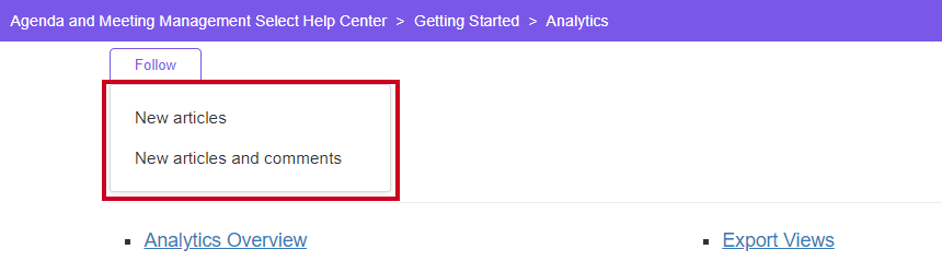 Follow drop-down list and follow options.