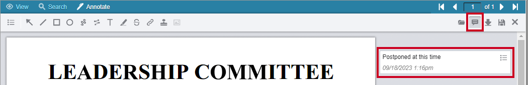 Comments Panel icon in the toolbar and an example comment in the Comments Panel on the right-hand side of the screen, below the toolbar.