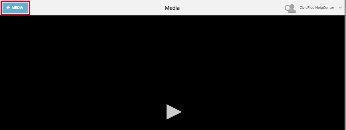 A blue, rectangular Media button in the top-left corner of the screen, above the media player.