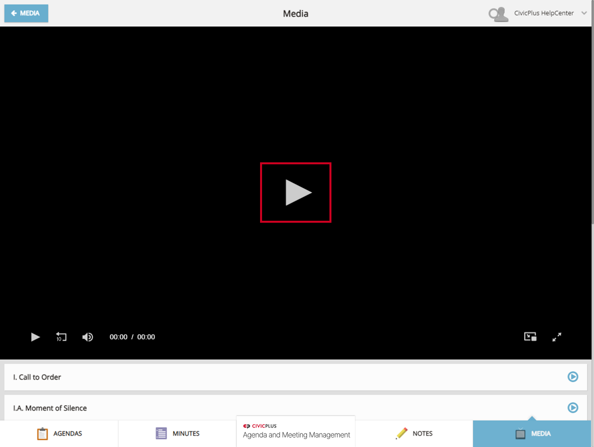 A gray, triangular Play button in the center of the media player screen.