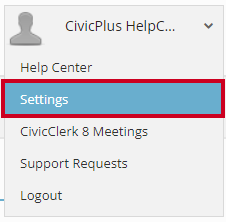 Meetings Select Boards Page User Menu Settings Option.