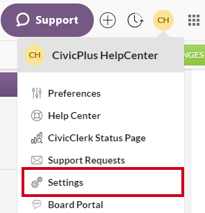Meetings Select User Menu Dropdown Settings Option.