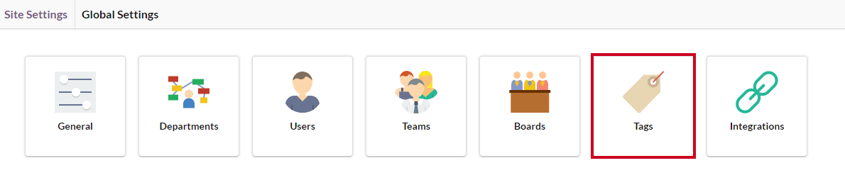 The Tags tile with a tags icon on the Global Settings page.