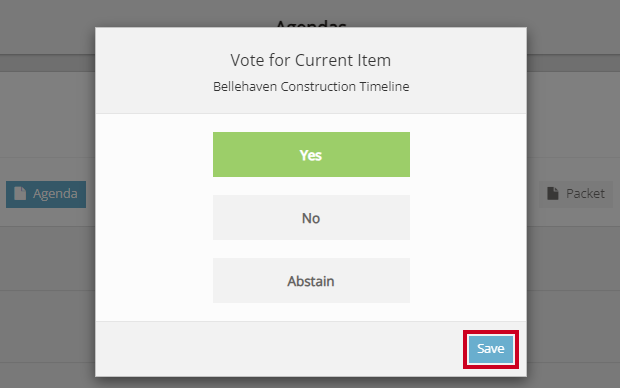 A blue, rectangular Save button below the vote options.