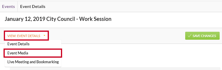 The View drop-down menu with the Event Media option highlighted.