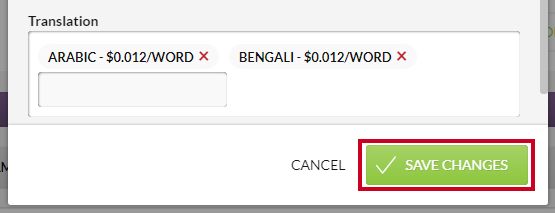 A green, rectangular Save Changes button in the bottom right-hand corner of the Order/Upload Media Services dialog.