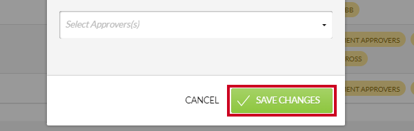 A green, rectangular Save Changes button in the bottom-right corner of the Edit Approval Template modal.