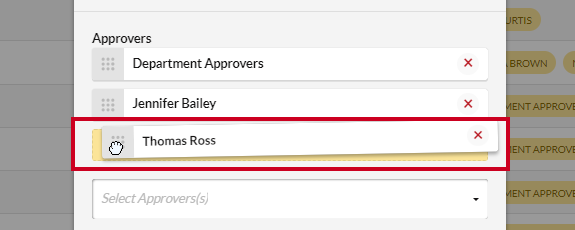 An example approver name being dragged and dropped into place.