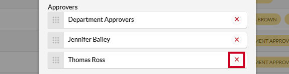 A red X icon that can be clicked to delete an approver from the approval template.