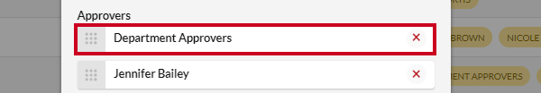 The Department Approvers option highlighted under the Approvers list.