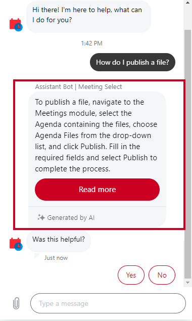 A search result that includes details from a consolidated Help article suggested by the Assistant Bot.
