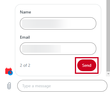 The Support widget's red, oval Send button.