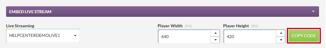 A green, rectangular Copy Code button that can be clicked to copy the embed code to your compputer's clipboard.
