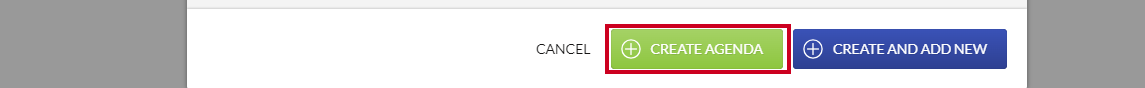 A green, rectangular Create Agenda button in the lower-right corner of the New Agenda dialog box.