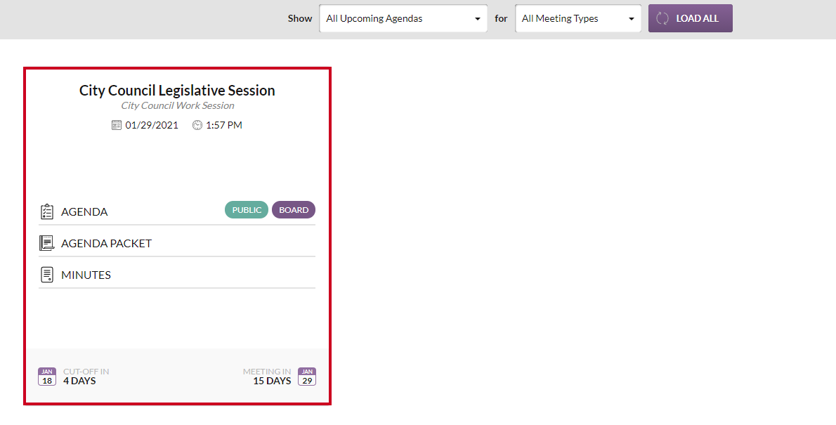 An example agenda tile.