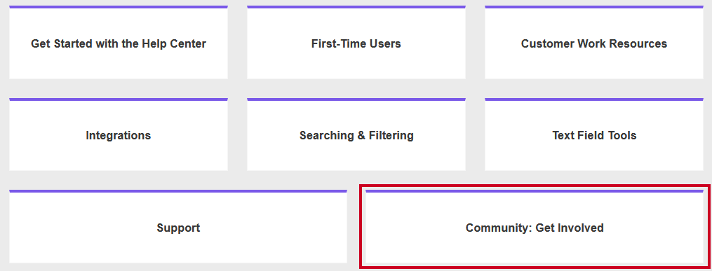 A white, rectangular Community: Get Involved box on the Getting Started tab.